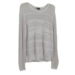 Vince Women's Open Knit Crew Neck Sweater Size Large White Long Sleeves Rayon